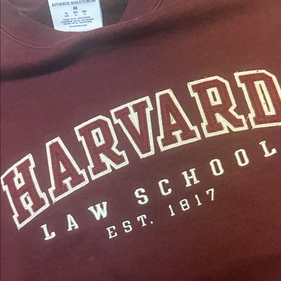 Authentic Champion Burgundy Harvard Law School Crewneck Sweatshirt Unisex Size M - Picture 4 of 5